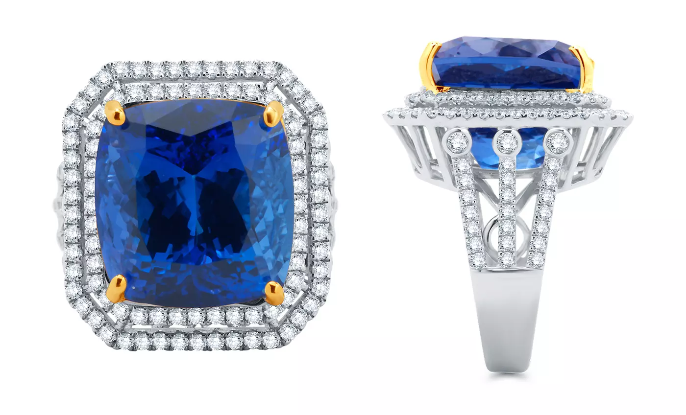 24.90 CTTW Genuine Tanzanite & Diamond Ring in 14K Gold - Primary Image