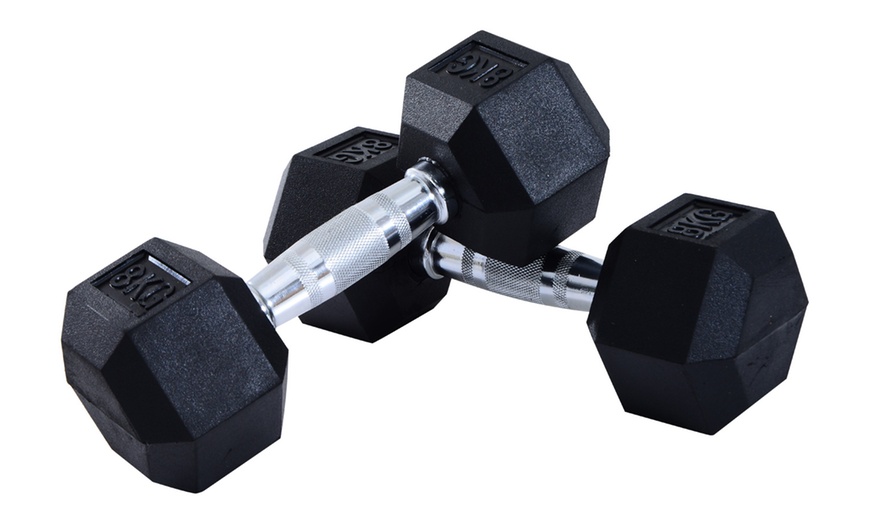 Image 18: HOMCOM Hex Dumbbell Weights 4kg-20kg; Rubber Weight and Metal Grip