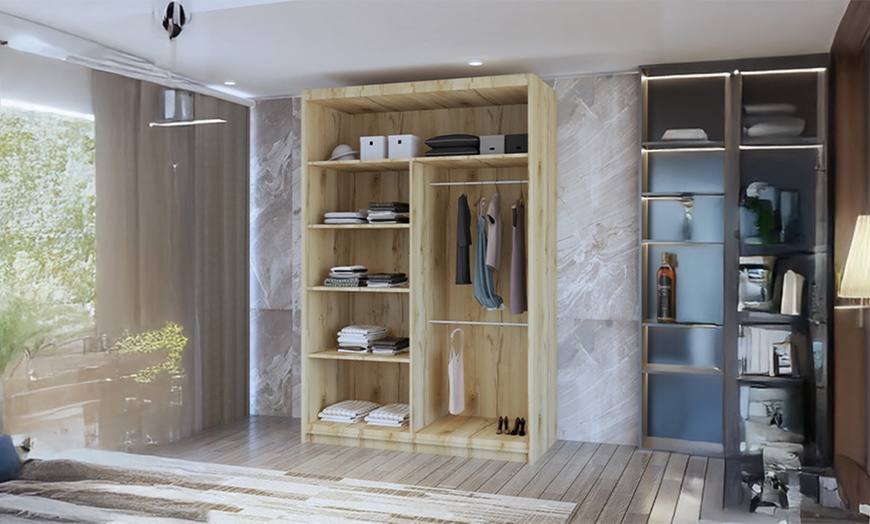 Image 7: Lima Modern Sliding Door Wardrobe with Mirror and Adjustable Shelves