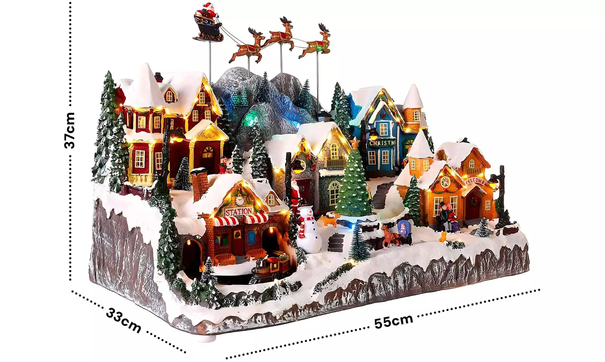 Weihnachtliche Szene mit Musik und Beleuchtung