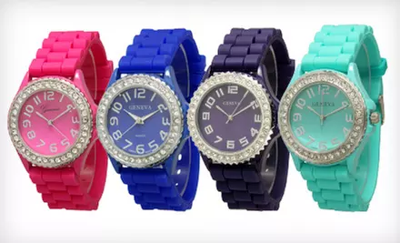 $8 for a Geneva Crystal-Embellished Silicone Watch ($19.99 List Price). 17 Colors Available. Free Shipping. - Primary Image