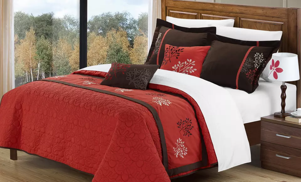 Six-Piece Embroidered Coverlet Set. Multiple Colors Available in King and Queen Sizes. Free Returns. - Second Medium