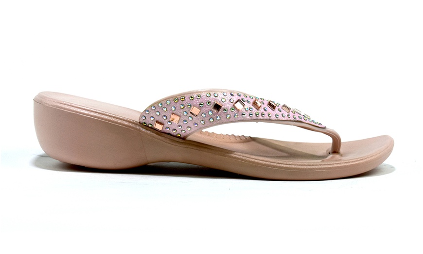 Image 8: Women's Studded Mirror Wedge Flip-Flops