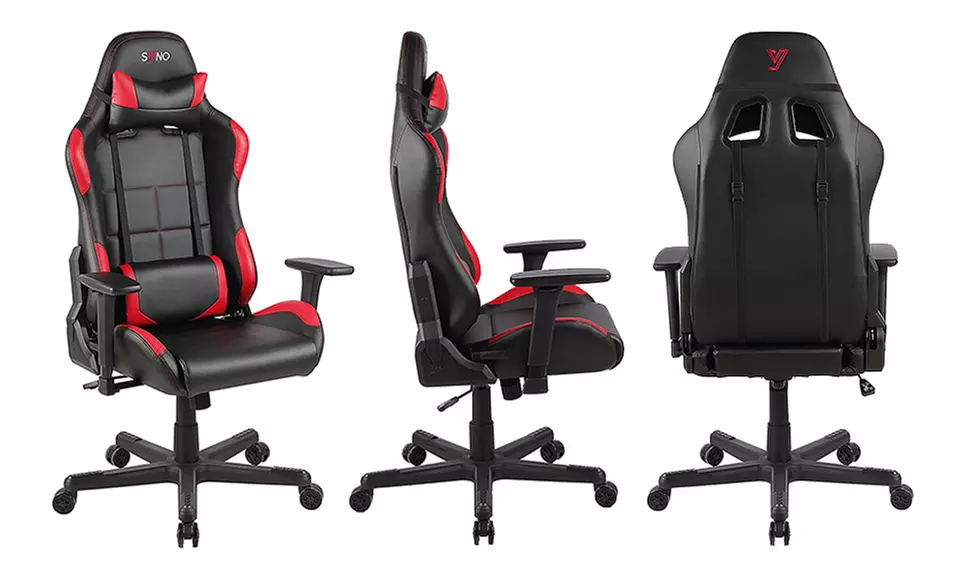 Syno Bürostuhl in Schwarz-Rot mit Nacken- und Lendenkissen und Wipp-Funktion - Primary Image