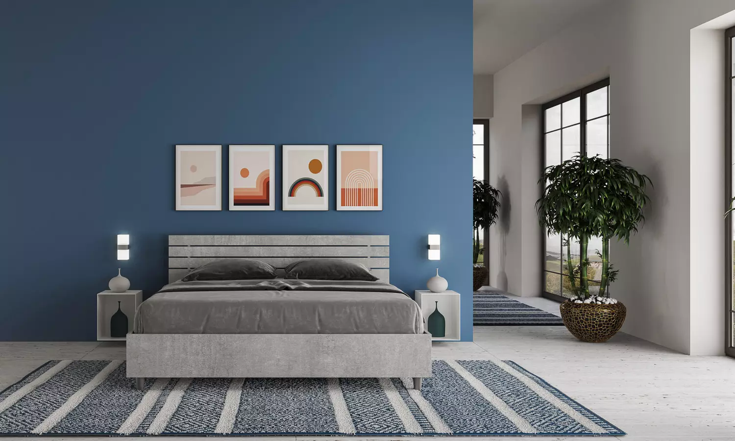 Lit double Ankel, avec tête de lit en mélamine