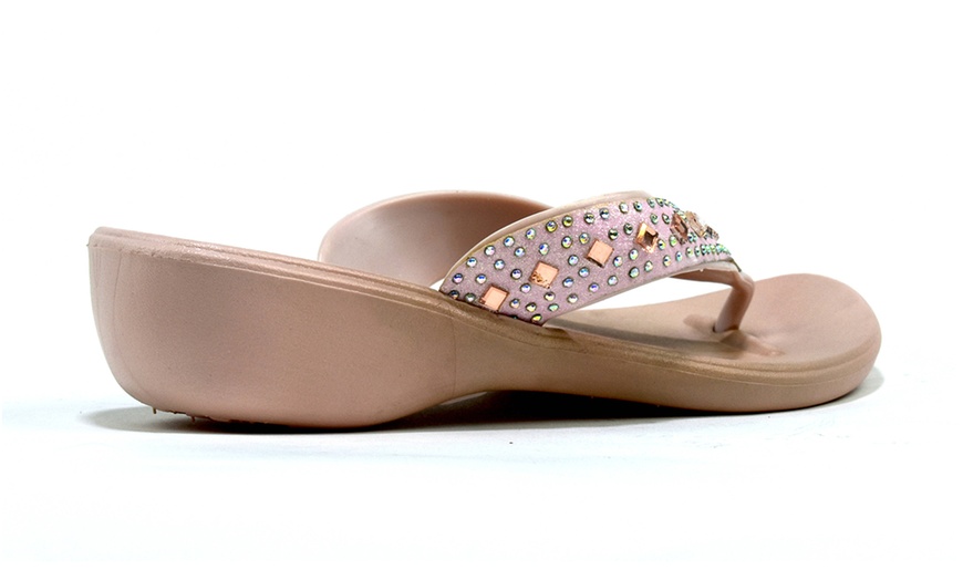 Image 9: Women's Studded Mirror Wedge Flip-Flops