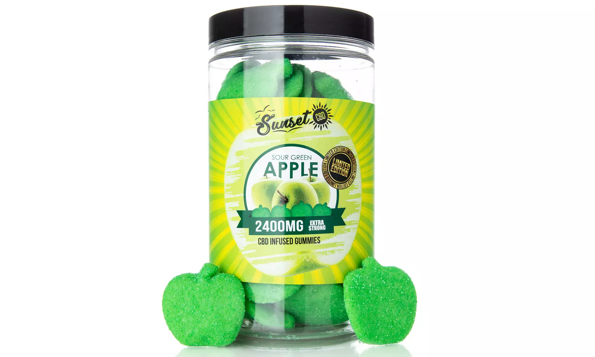 Sunset CBD Sour Green Apple Gummies (300mg-2400mg) - Second Medium