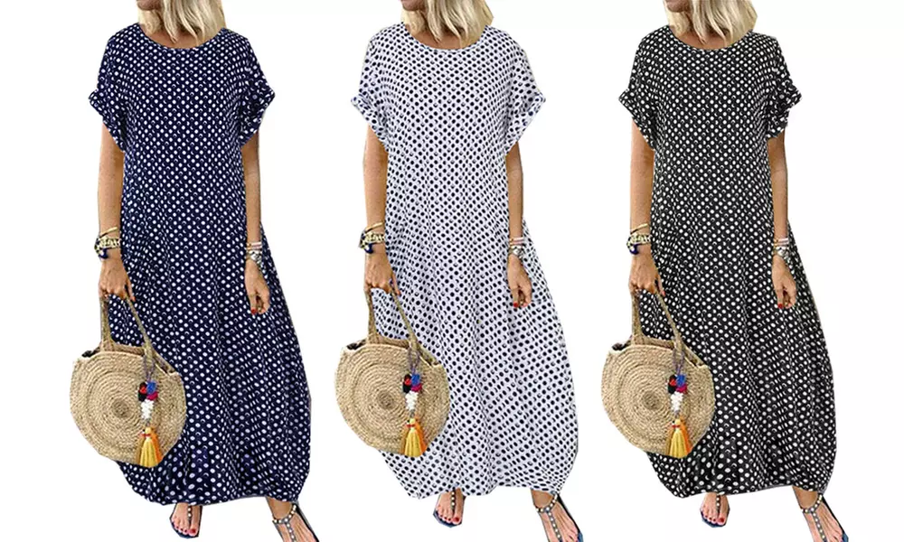 Robe longue ample maxi à pois, pour femme - Primary Image