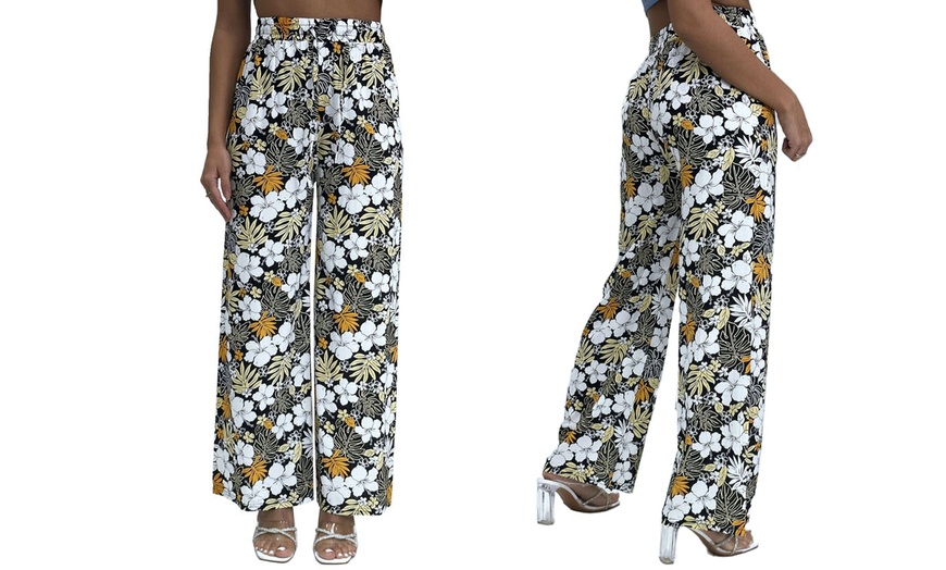 Image 15: Wide-Leg Tie-Waist Multicoloured Floral Palazzo Pants