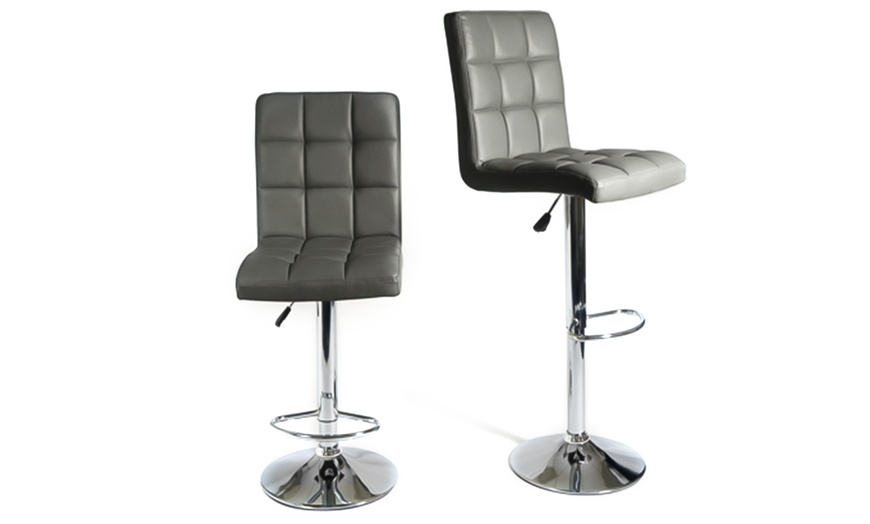 Image 13: Set of Two Juno Adjustable Faux Leather Bar Stools