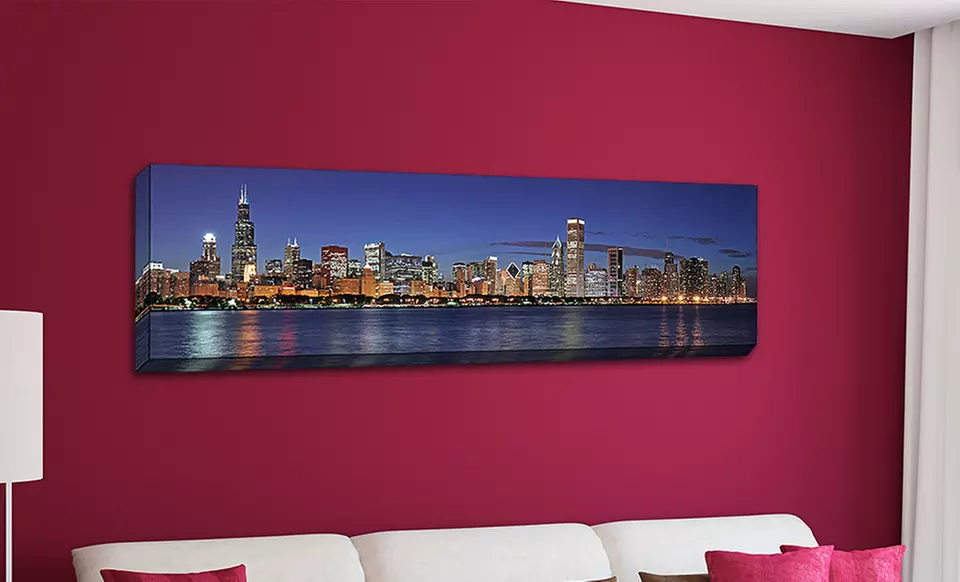 14"x48" Panoramic Cityscape on Canvas. Multiple Cities Available. - Primary Image