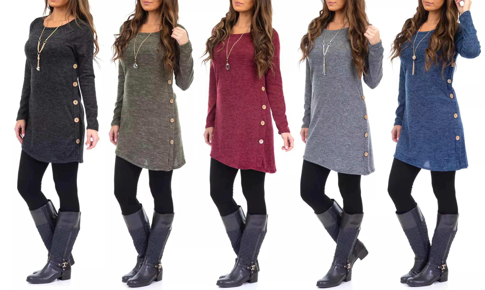 Women's Asymmetrical Hacci Tunic with Buttons. Plus Sizes Available. - Primary Image