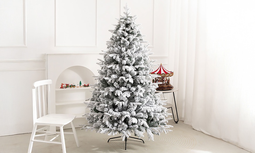 Image 1: Living And Home White Flocked Artificial Christmas Tree