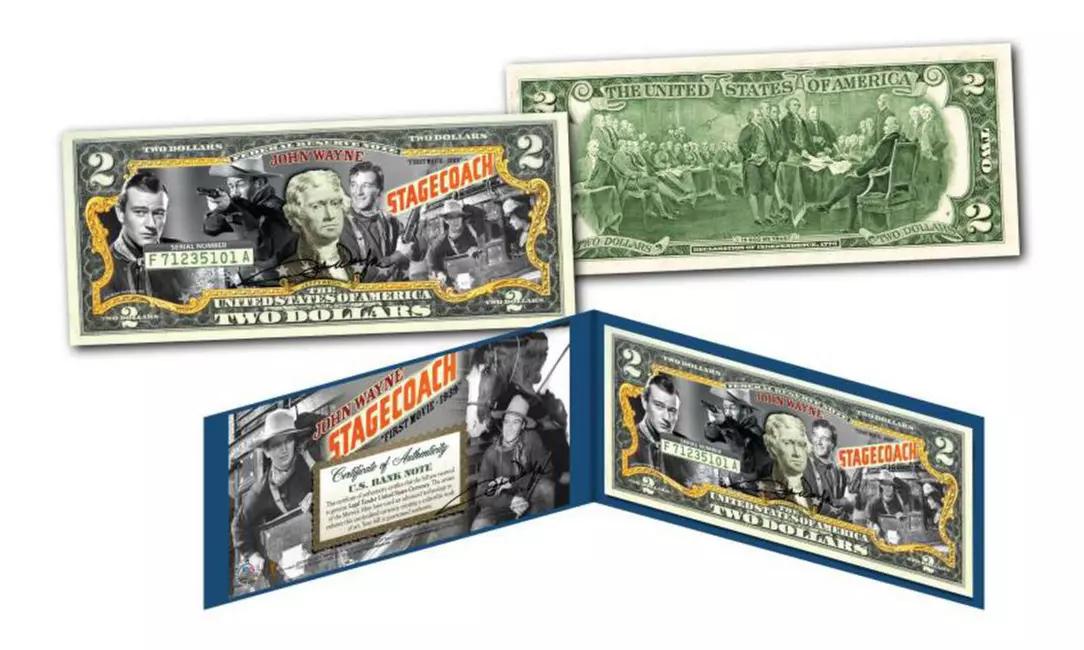John Wayne Stagecoach Official Genuine Legal Tender US Two-Dollar Bill - Primary Image