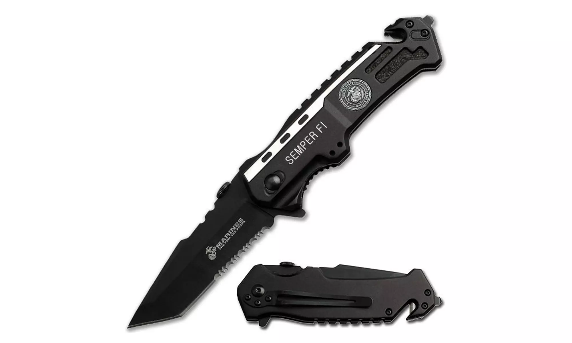 U.S. Marine Corps Assisted Opening Stainless Steel Semper Fi Rescue Knife - Second Medium
