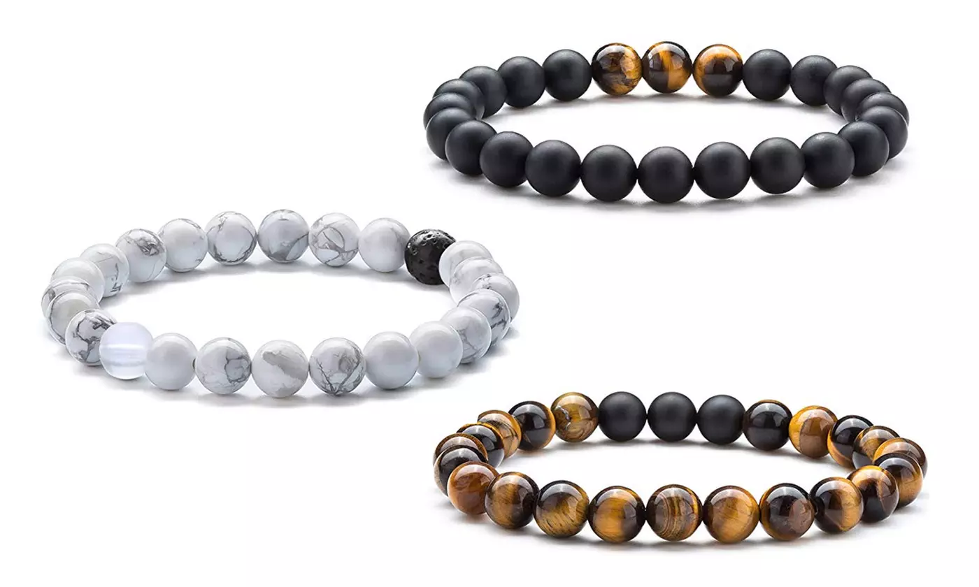 Handmade 8MM Natural Stone Prayer Beads Tiger Eye Bracelet for Men Women
