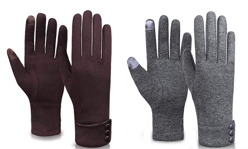 Image 13: Womens Touchscreen Gloves with Button Details