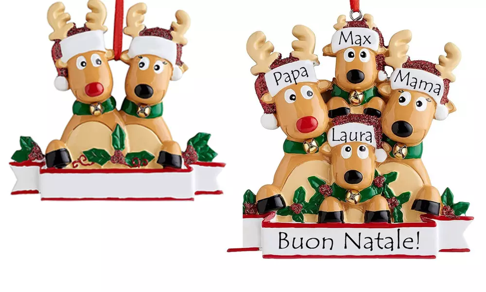 1, 2 o 3 set di ornamenti natalizi con design di una famiglia di renne