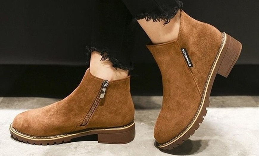 Image 10: Round-Toed Zippered Ankle Boots