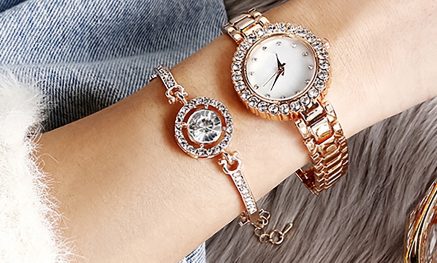 Image 4: Ensemble bracelet et montre assortis avec strass