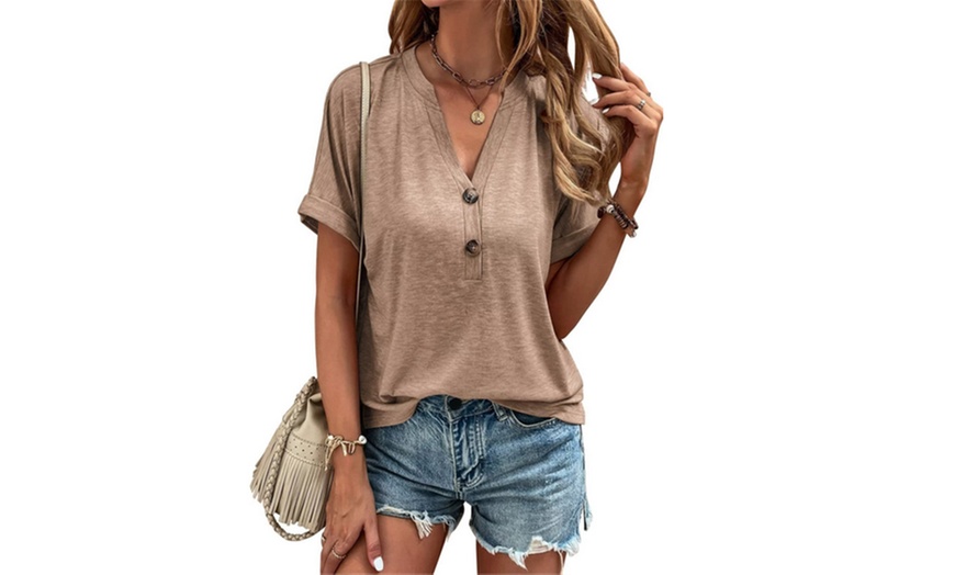 Image 7: Two-Button V-Neck Top