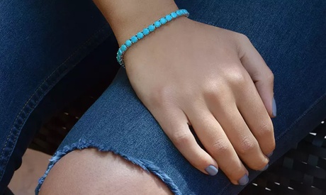 Bracciale tennis turchese con chiusura a moschettone