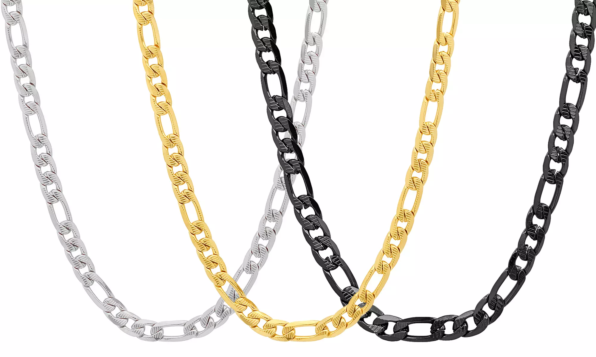 Men's Stainless Steel Diamond Cut Figaro Necklace by Steeltime - Primary Image