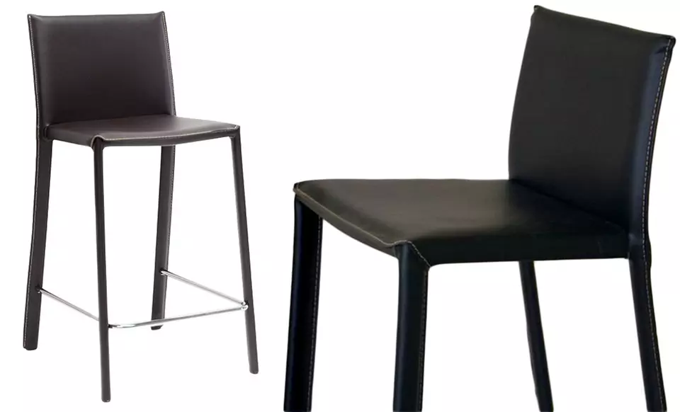 Set of 2 Kazan Leather Counter Stools in Black or Brown - Primary Image