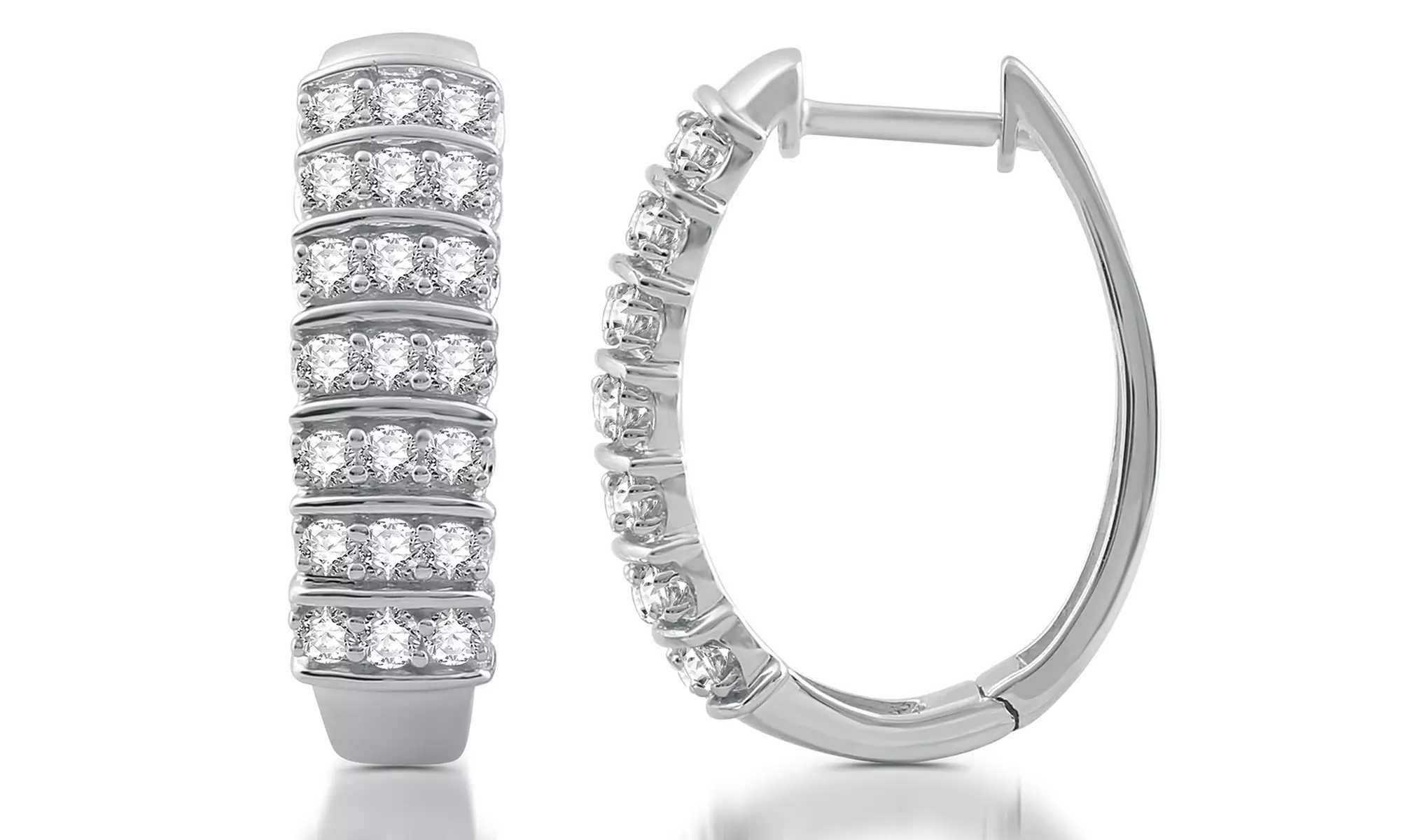 1 CTTW Diamond Hoop Earrings in Rhodium-Plated Sterling Silver by DeCarat - Primary Image
