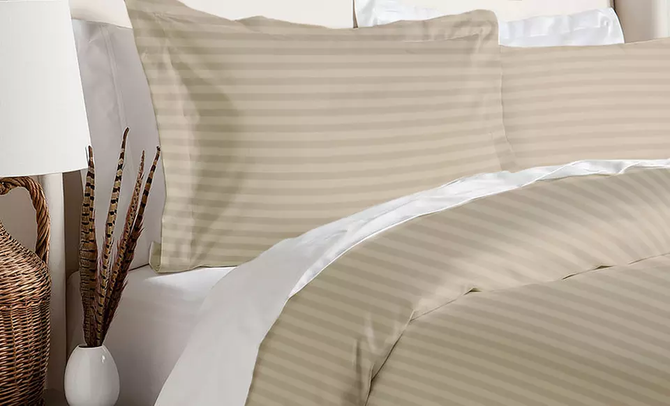 Royal Luxe 100% Cotton Damask-Stripe Duvet Cover Set - Primary Image