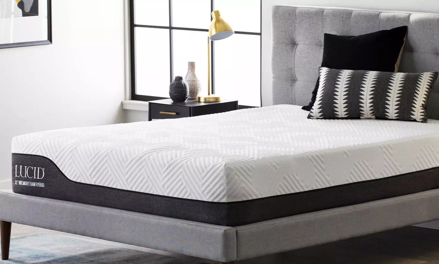 Lucid 12” Aloe Vera Hybrid Mattress Infused with Bamboo Charcoal - Primary Image