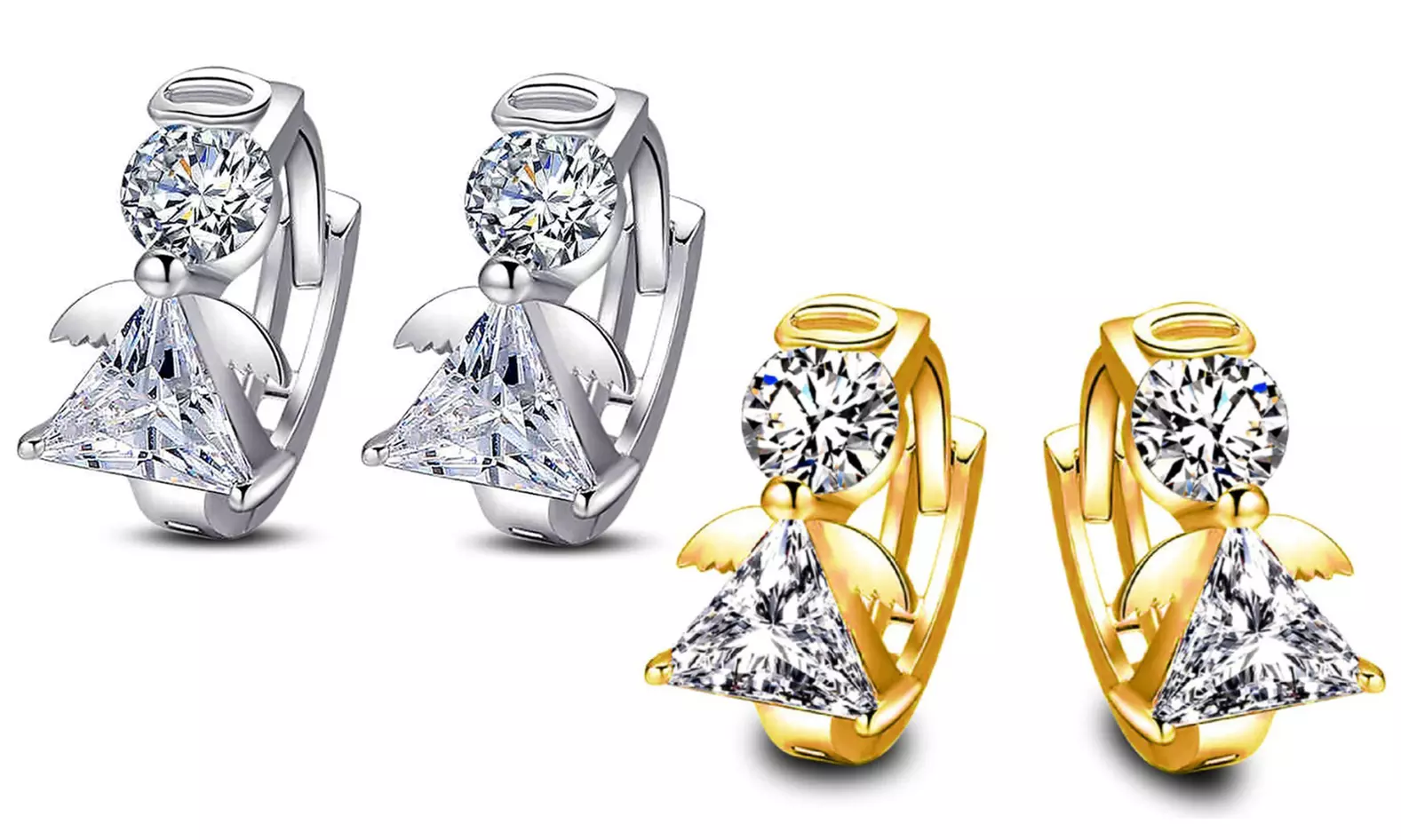 Jusqu'à 2 paires de boucles d'oreilles motif ailes d'ange, alliage zinc et cristal - Second Medium