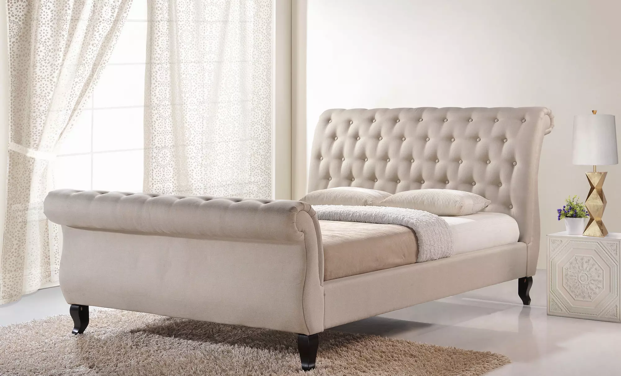 Marietta Upholstered Button-Tufted Sleigh Bed - Second Medium