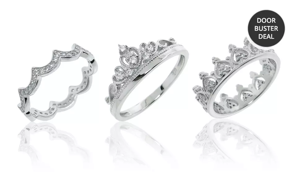 Sterling Silver Royal Crown Rings. Multiple Styles Available. Free Returns. - Primary Image