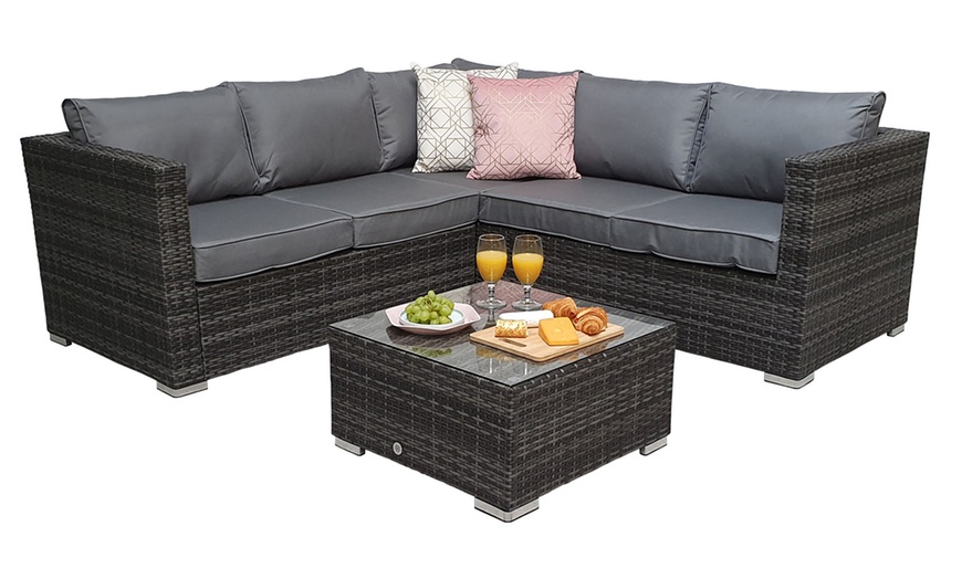 Image 5: Boston Rattan-Effect Corner Sofa Set in Grey with optional Cover 