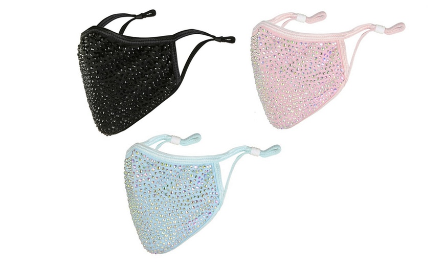 Image 10: One or Three Rhinestone Face Masks