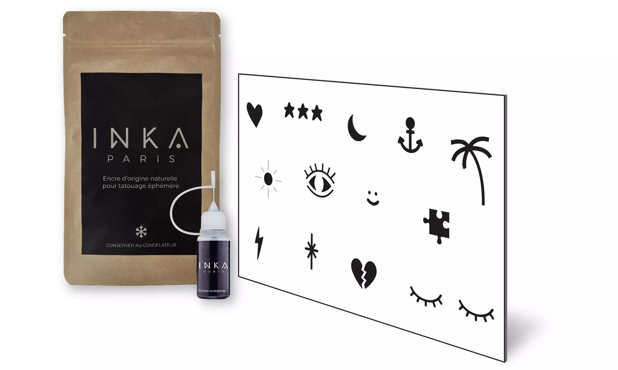 Kit de tatouage à l'encre naturelle avec 13 pochoirs, Inka Paris - Primary Image