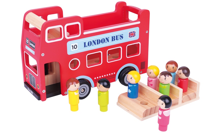 Wooden Double Decker London Bus Toy with Figurines | Groupon