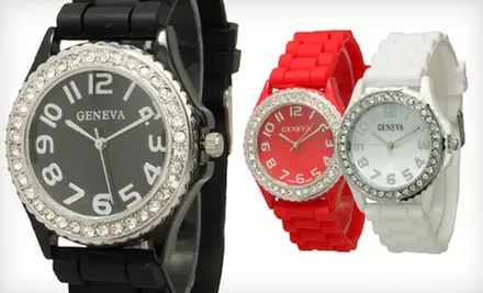 $8 for a Geneva Crystal-Embellished Silicone Watch ($19.99 List Price). 17 Colors Available. Free Shipping. - Second Medium