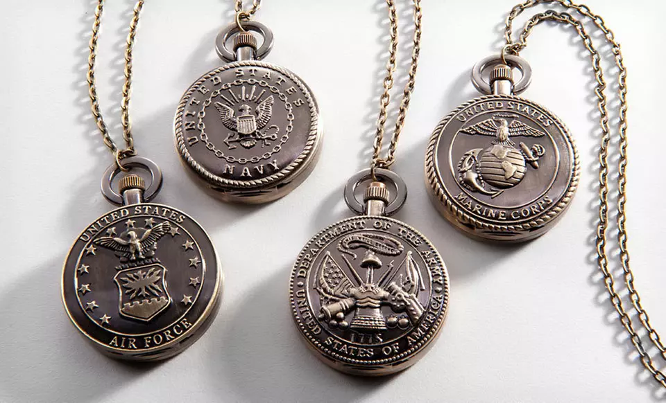 $8.99 for a Strada Air Force, Army, Marines, or Navy Pocket Watch with 32" Chain ($75 List Price). Free Returns. - Primary Image