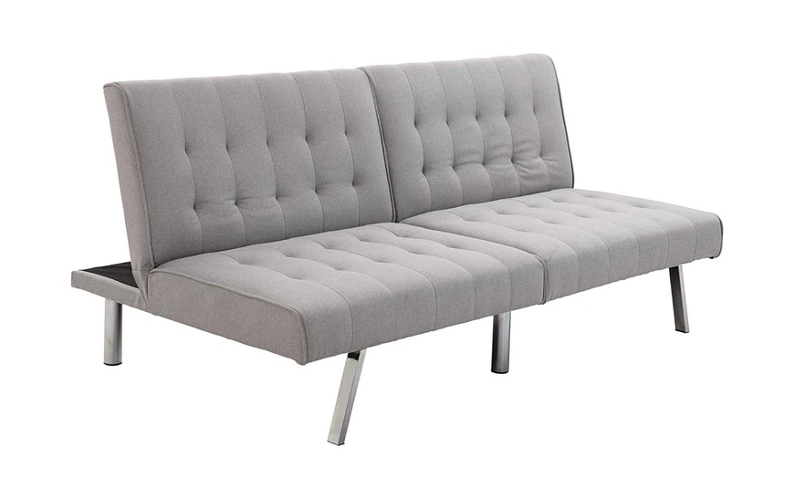 Image 2: HomCom Linen Two-Seater Sofa Bed