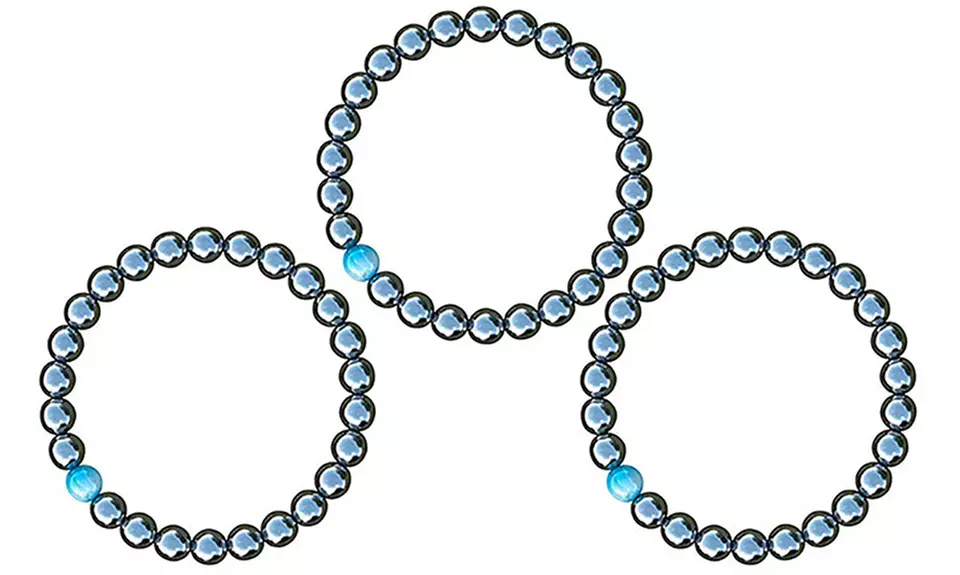1x, 2x oder 3x Hämatit-Armband mit blauer Opal-Perle