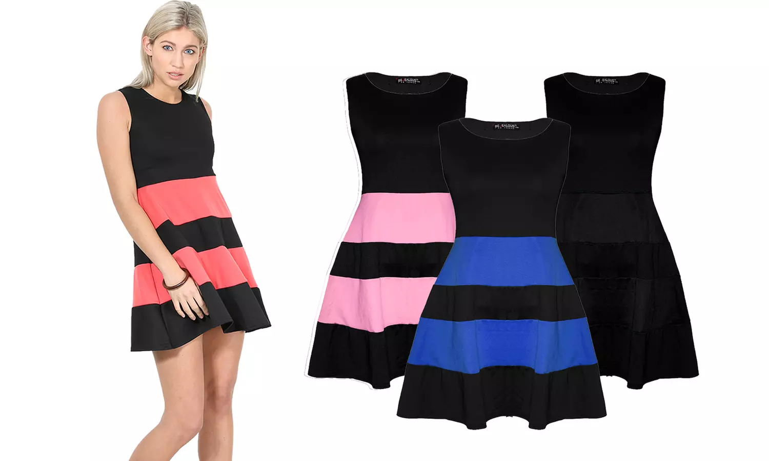 Robe courte patineuse avec bandes colorées, pour femme - Primary Image