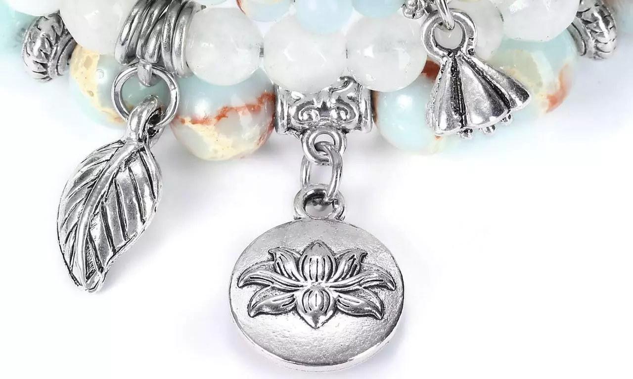 1x oder 2x 3er-Set Schmuckstein-Armbänder mit Blatt-Anhängern