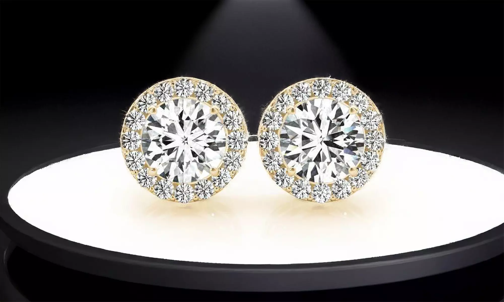 14k Yellow Gold Plated Silver 4 Ct Round Created Diamond Halo Stud Earrings