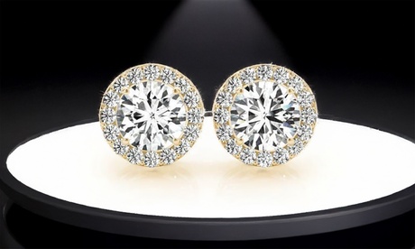 14k Yellow Gold Plated Silver 4 Ct Round Created Diamond Halo Stud Earrings I1 GH 4 ct Round 1 Pack Good Cut