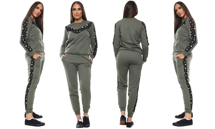 Image 3: Women's Star Print Side Panel Lounge Tracksuit