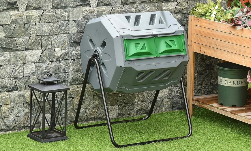 Image 8: Outsunny Dual Chamber 360° Rotating Composter
