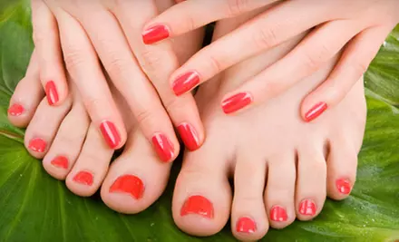 One or Two Spa Mani-Pedis, or Basic Mani, Spa Pedi and Reflexology at Aqua Salon and Day Spa in Tucker (Up to 59% Off) - Primary Image