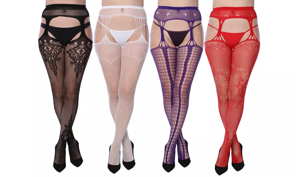 Women's Fishnet Suspenders (4-Pack). Plus Sizes Available. - Second Medium